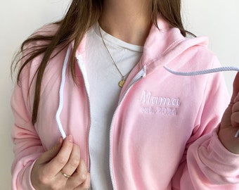 Personalized Mama Est Bella Full Zip Embroidered Sweatshirt | Custom Embroidered Fleece Jacket |  Gift for Mother's Day | Gift for Grandma