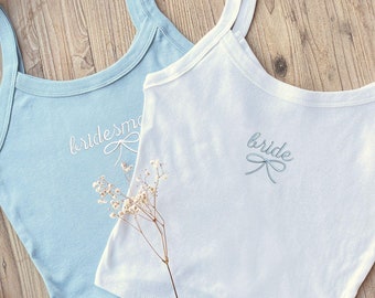 Embroidered Dainty Bow Bride Cropped Tank Top | Bridesmaid Tank Top | Bachelorette Party | Bridal Party Gifts | Cute Bow Tank Top | BC12DBT