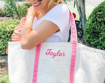 Personalized Large Boat Tote Canvas Beach Bag Maroon