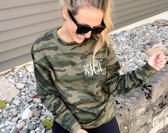 Personalized Camo Soft Crewneck Sweatshirt | Camouflage Crew Neck Cozy Sweatshirt | Monogrammed Camo Crewneck Sweatshirt