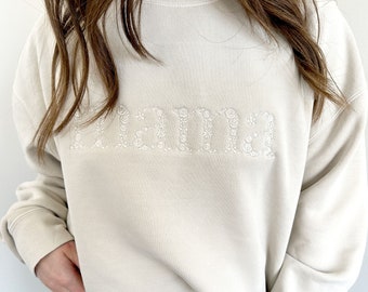 Mama Floral Indie Crewneck Pullover | Custom Gift for Mom | Mother's Day Present | Embroidered Mama Sweatshirt | New Mom Gift | Mom Top
