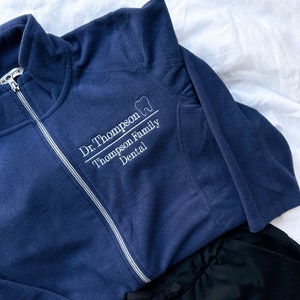 Embroidered Name & Dental Practice Full Zip Fleece Sweatshirt with Mini Outline Tooth | Dental Worker Gift | Dentist Sweatshirt | DA Gift