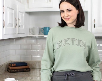 Customizable Waffle Knit Crewneck | Athletic Block Crewneck | Personalized Waffle Knit Sweatshirt