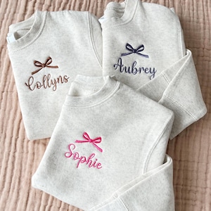 Cute and Girly Custom Toddler Bow Crewneck Sweatshirt | Embroidered Toddler Name and Bow Crew | Gift for Kids | Coquette Kids Crew | RS17EB1