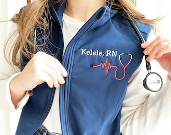 Ladies Stethoscope Soft Shell Nurse Vest | Embroidered  Nurse Vest | Personalized Nurse Soft Shell Vest | Gift For Nurses