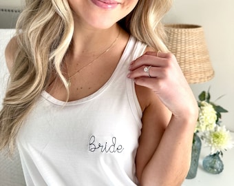 Bridal Embroidered Tank Top | Bridal Tank Top | Bachelorette Party Tank | Bridesmaid Tank Top | Personalized Gift for Bride | Wedding Gift