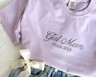 Custom Girl Mom, Boy Mom, Mama Since Date Embroidered Comfort Colors T-Shirt | Personalized Mama Tee | Mother's Day Gift | Gift for Her