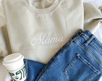 Customizable Mama Since Embroidered Gemma Crewneck Sweatshirt | Personalized Mama Date Sweatshirt | Mother's Day Gift Idea | Gift for Her
