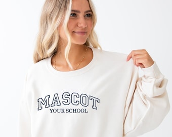 Custom College Athletic Block Embroidered Gemma Crewneck Sweatshirt | Personalized College Crew | School Mascot | University Crew | G18EC2