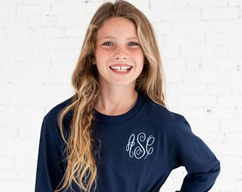 Youth Monogram Personalized Long Sleeve T-Shirt | Monogrammed Tee For Girls and Boys | Custom Tee for Kids