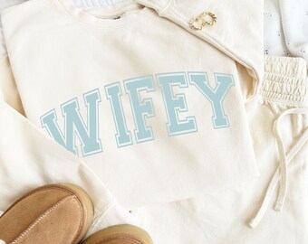 WIFEY Comfort Colors Set | Personalized Wifey Sweatshirt | New Bride Gift | Lightweight Sweatshirt | Cozy Lounge Wear | Gift for Wife