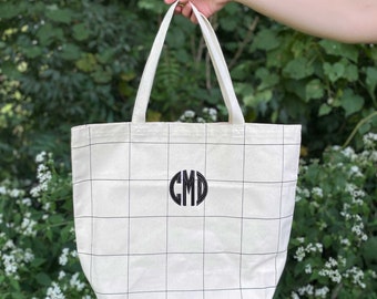 Grid Plaid Tote | Personalized Errand Tote | Custom Canvas Tote Bag