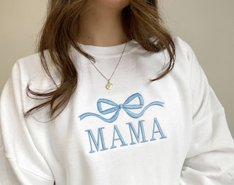 Cute and Trendy Mama Bow Embroidered Gemma Crewneck Sweatshirt | Personalized Crewneck Pullover | MAMA Sweatshirt | Mother's Day Gift Idea