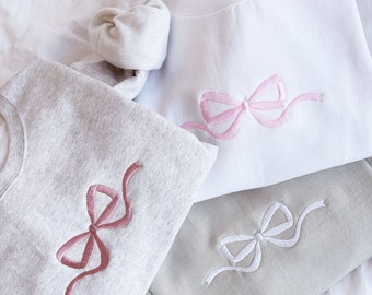 Cute Bow Embroidered Gemma Sweatshirt |  Dainty Bow Sweatshirt | Embroidered Bow Ribbon Trendy Sweatshirt | Embroidered Bow | Gift for Her