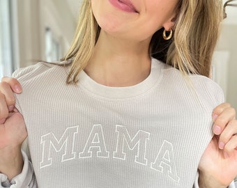 Waffle Knit Mama Crewneck Sweatshirt | Embroidered Mama Sweatshirt | Family Crewneck Sweatshirt | Pregnancy Announcement | Gift for Family