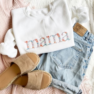 Spring Floral Mama Embroidered Gemma Crewneck Sweatshirt | Mother's Day Gift | Mama Crewneck | New Mom Gift | Gift for Mom