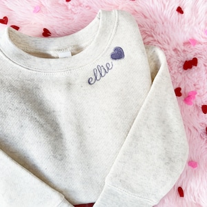 Toddler Neckline Name and Heart Embroidered Charlie Sweatshirt | Kids Personalized Name Sweatshirt | Toddler Valentine's Top