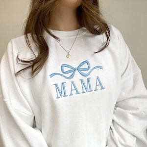 Cute and Trendy Mama Bow Embroidered Gemma Crewneck Sweatshirt | Personalized Crewneck Pullover | MAMA Sweatshirt | Mother's Day Gift Idea