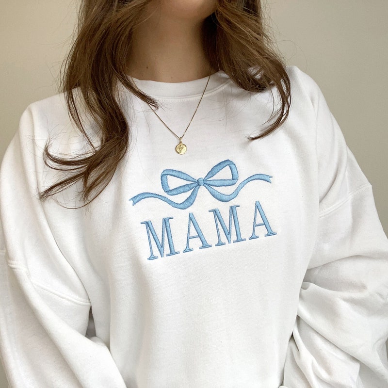 Cute and Trendy Mama Bow Embroidered Gemma Crewneck Sweatshirt | Personalized Crewneck Pullover | MAMA Sweatshirt | Mother&#39;s Day Gift Idea