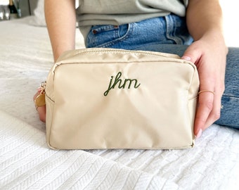 Personalized Nylon Cassie Cosmetic Pouch | Embroidered Makeup Pouch | Custom Travel Accessory | Gift for Her | Bridesmaid Gifts | Wedding