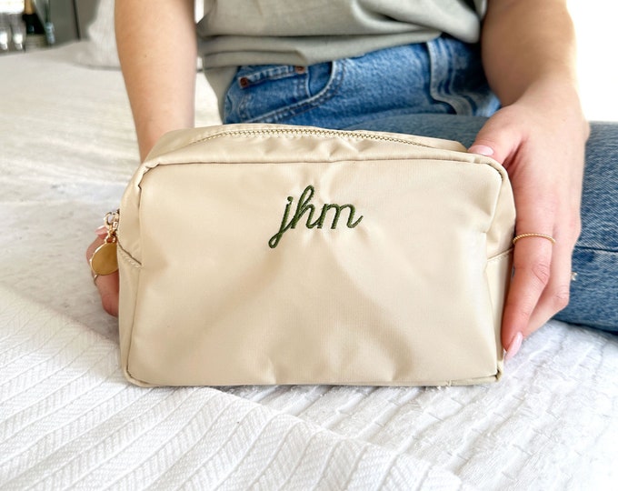 Personalized Nylon Cassie Cosmetic Pouch | Embroidered Makeup Pouch | Custom Travel Accessory | Gift for Her | Bridesmaid Gifts | Wedding