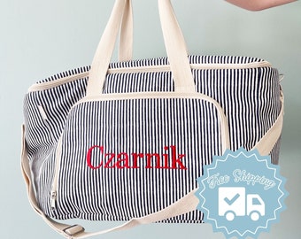 Personalized Striped Cooler Tote | Insulated Picnic Bag, Wedding Gift