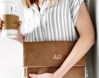 Monogrammed Clutch | Tassel Fold Over Crossbody| Faux Leather | Mother's Day, Christmas, Bridesmaid Gift, Gift for Her | Multiple Colors