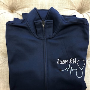 Monogrammed Nurse Full Zippered Jacket Sweatshirt Personalized Nurse Polyester Jacket Personalized Ladies Nurse/Doctor Heart Stethoscope image 4