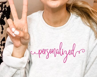 Embroidered Personalized Crewneck Gemma Sweatshirt | Customizable Text Stitched Sweatshirt