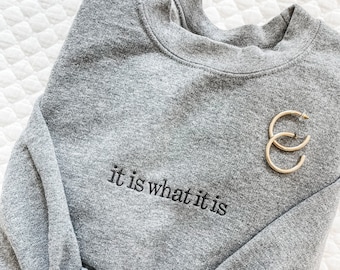 It is What it Is Crewneck Sweatshirt | Mental Health Crew Neck Pullover | Embroidered Sweatshirt | Multiple Colors | Mental Health Awareness