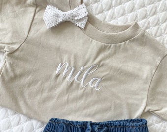 Custom Name Embroidered Crewneck Toddler T-shirt - Embroidered Toddler Top- Personalized Name Shirt - Toddler name Shirt | Bella + Canvas