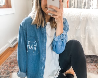 Monogrammed Denim Shirt | Personalized Lightweight Shacket