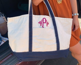 Personalized Monogram Large Canvas Tote |Boat Tote, Similar to LLBean,perfect as Bridesmaid,Teacher, Student, Newlywed and Graduation gifts!