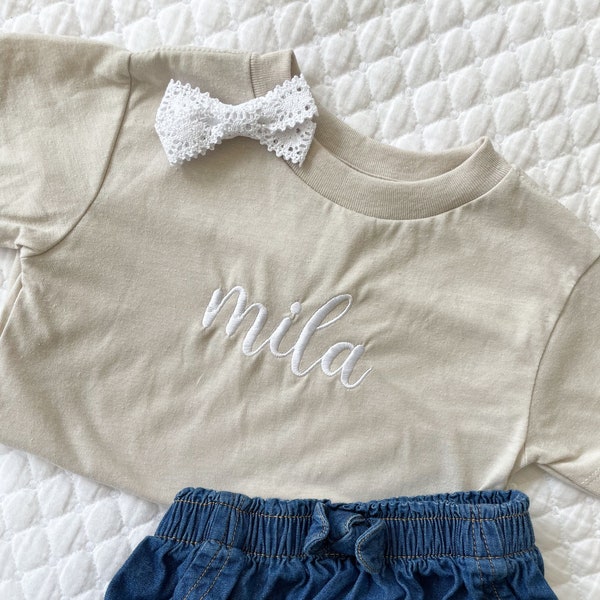 Custom Name Embroidered Crewneck Toddler T-shirt - Embroidered Toddler Top- Personalized Name Shirt - Toddler name Shirt | Bella + Canvas