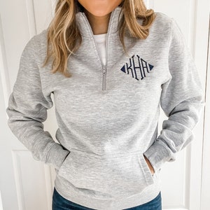 Monogram Pullover with Front Pocket | Personalized Quarter Zip Sweatshirt  with Pockets | Monogram Popover Bennett