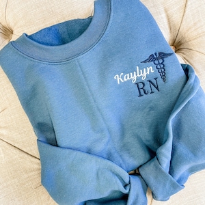 Personalized Nurse Rn, Cna ,Bsn, Rrt Pullover Sweatshirt, Personalized Gift For Nurse Student, Crewneck Fleece Sweatshirt