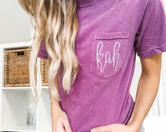 Comfort Color Tee | Monogram Pocket Tee| Personalized Comfort Colors Short Sleeve| Bridal Party Shirts| Bridesmaids Shirts| SHIPS FREE