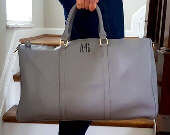 Monogram Vegan Leather Overnight Duffel | Monogrammed Leather Weekender | Gift for Her | Gift for Him | Monogram Duffle