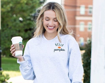 Hello Pumpkin Personalized Fall Crewneck| Fall Inspired Sweatshirt | Hello Pumpkin Crew Neck Pullover | Fall Lovers Sweatshirt