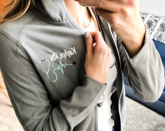 Monogrammed Stethoscope Full Zippered Fleece | Personalized Nurse Fleece Jacket | Personalized Nurse Gift | Nursing School