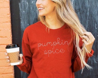 Pumpkin Spice Drop Shoulder Sweatshirt | Fall Inspired Sweatshirt | Pumpkin Spice Crew Neck Pullover Available in Multiple Colors