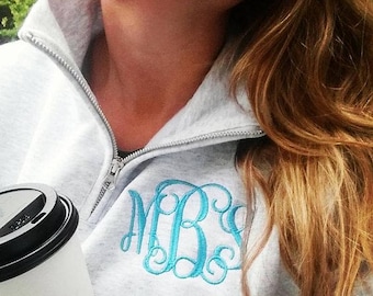 FREE Shipping! | Monogram Quarter Zip Pullover Sweatshirt, Christmas Gift for Her