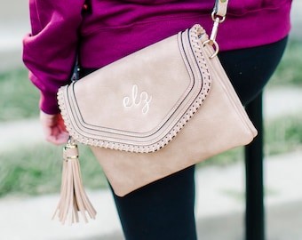 Monogrammed Whipstitch Crossbody Purse | Personalized Shoulder Bag | Embroidered Monogram Purse | Gift for Her