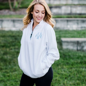 Monogram Pullover Personalized Quarter Zip Monogrammed Fleece Ladies Monogram Zip Up Quarter Zip with Pockets image 1