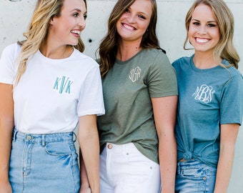 Ladies Monogrammed Crew Neck Short Sleeve Tee | Personalized Short Sleeve T-Shirt | Monogram T-shirt | Basic Monogram Tee | Game Day T-Shirt