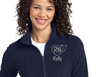 Monogrammed Nurse Full Zippered Fleece | Personalized Nurse Fleece Jacket | Personalized Ladies Nurse/Doctor Heart Stethoscope