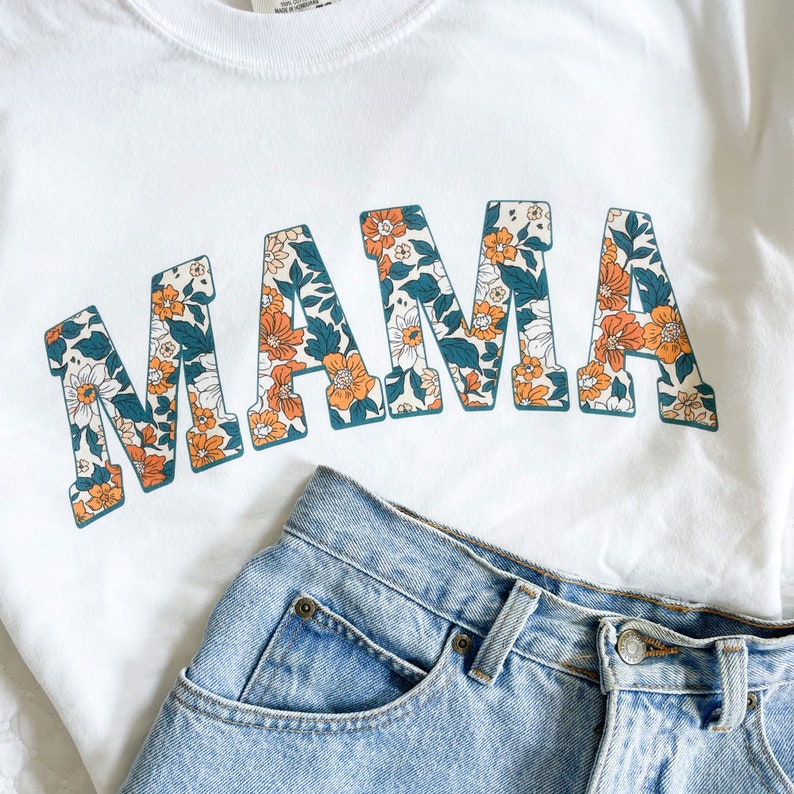 Multi-Floral Print MAMA T-Shirt Comfort Colors T-Shirt Summer MAMA Top DTG Printed T-Shirt Gift for Mom image 2