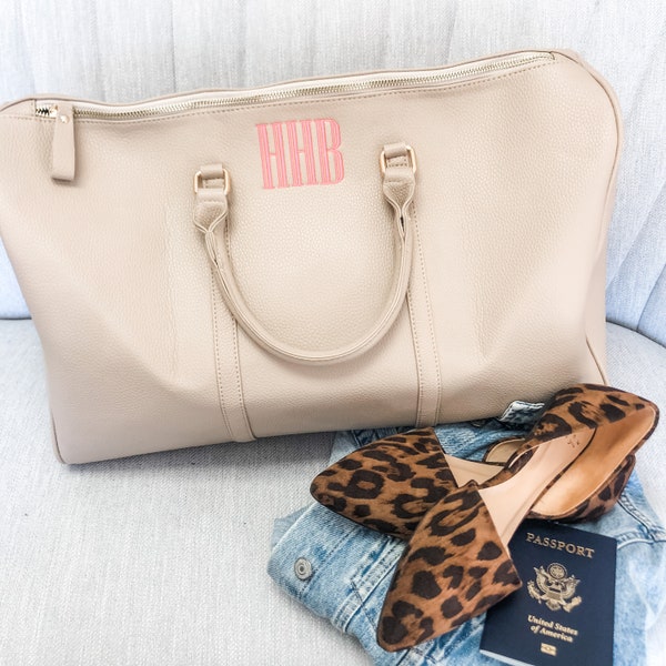 Personalized Vegan Leather Duffel Bag | Embroidered Monogram Weekender