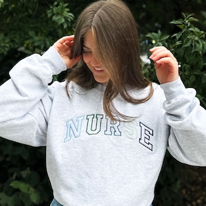 Embroidered  Blue-Green NURSE Athletic Gemma Sweatshirt | Nurse Pullover | Christmas | Gift for Grad | New Nurse Gift | Nurse Tee | G18EBGN