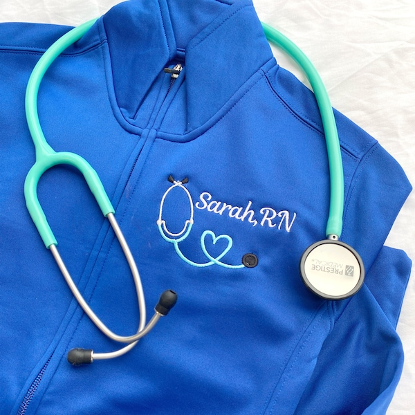 Custom Mini Heart Stethoscope Nurse Polyester Full Zip | Personalized Nurse Jacket | Ladies Nurse/Doctor Heart Stethoscope | Gift for Nurse
